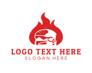 Kitchen - Burning Flame Burger logo design