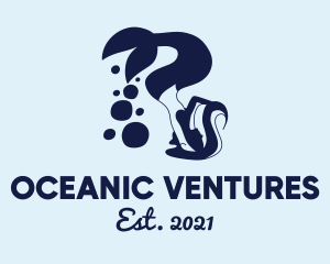 Blue Mermaid Silhouette  logo design