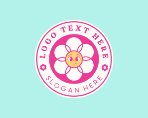 Retro - Cute Flower Smile logo design