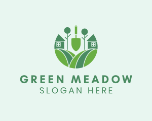 Pasture - House Lawn Grass Spade logo design