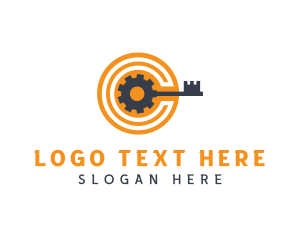 Security - Key Cog Letter C logo design