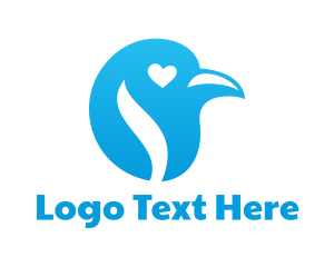 Negative Space - Blue Heart Bird logo design