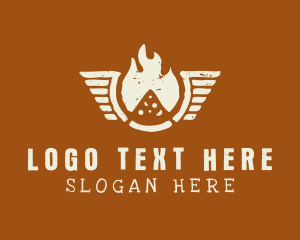 Retro - Flaming Pizza Wings logo design