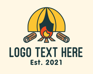 Log - Tent Log Wood Fire logo design