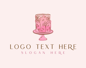 Handdrawn - Floral Cake Bake logo design
