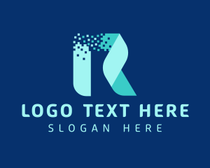 Pixel - Blue Pixel Letter R logo design