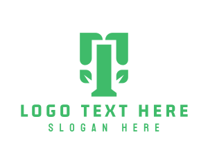 Alphabet - Green Modern T Leaf logo design