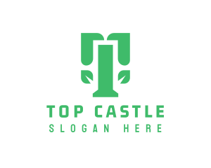 Green Modern T Leaf logo design