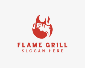 Grilling - Fire Grilling Fish logo design