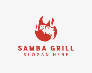 Fire Grilling Fish logo design