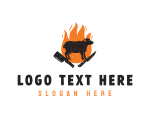 Bbq - Cow Knife Flame Barbecue logo design