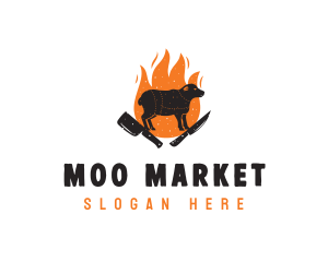 Cow Knife Flame Barbecue logo design