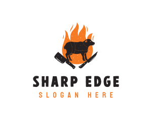 Cleaver - Cow Knife Flame Barbecue logo design