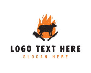 Cooking - Cow Knife Flame Barbecue logo design