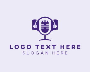 Podcast - Mic Headphones Book logo design