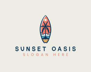 Surfboard Palm Tree Beach logo design