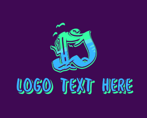 Teenager - Neon Graffiti Art Letter D logo design