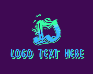 Teen - Neon Graffiti Art Letter D logo design