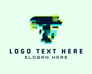 Pixel - Cyber Anaglyph Letter T logo design