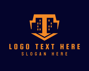 Letter T - Orange Building Cityscape logo design