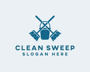 Broom Bucket Sanitary Cleaning logo design