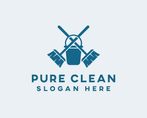 Broom Bucket Sanitary Cleaning logo design