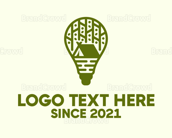 Green Camping Light Bulb Logo