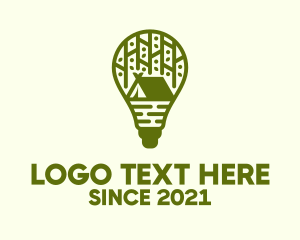 Hiking - Green Camping Light Bulb logo design