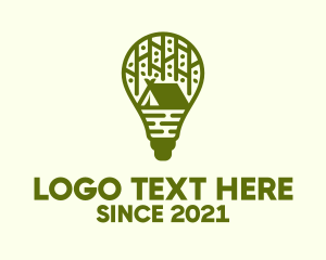 Tent - Green Camping Light Bulb logo design