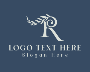 White - Elegant Leafy Letter R logo design