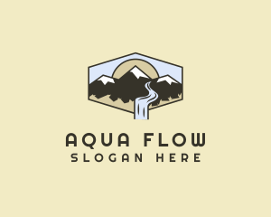 Waterfall - Mountain Range River Falls logo design