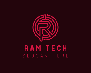 Tech Circuit Letter R logo design