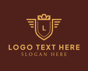 High End - Luxe Crown Shield Wings logo design