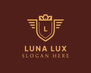 Luxe Crown Shield Wings logo design