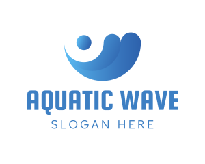 Swimmer - Professional Blue Wave logo design