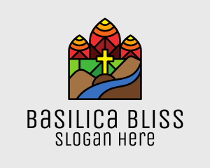 Basilica - Stained Glass Chapel Cross logo design