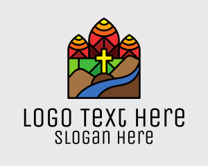 River - Stained Glass Chapel Cross logo design