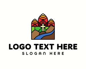 Scenic - Stained Glass Chapel Cross logo design