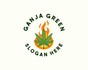 Ganja - Fire Cannabis Badge logo design