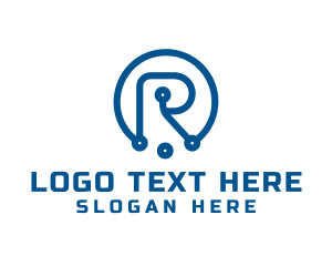 Information Technology - Blue Circuit Letter R logo design