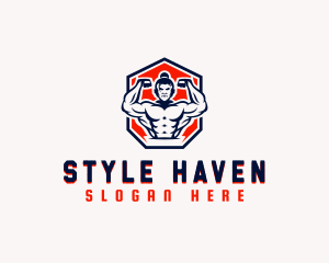 Man - Fitness Muscular Man logo design
