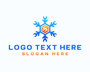 Heat - Snowflake Wrench Fire HVAC logo design