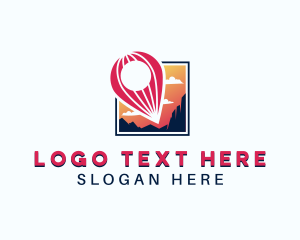 Travel Agency - Location Pin Hot Air Balloon logo design