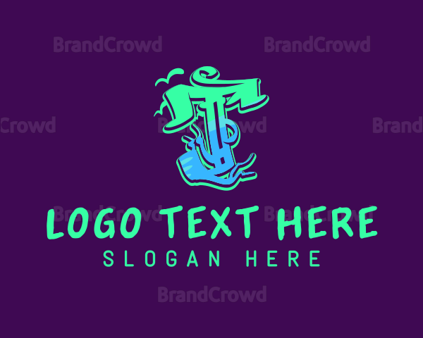 Neon Graffiti Art Letter T Logo