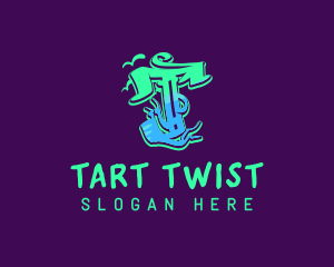 Neon Graffiti Art Letter T logo design