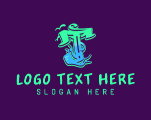 Teenager - Neon Graffiti Art Letter T logo design
