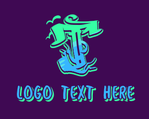 Tattoo Studio - Neon Graffiti Art Letter T logo design