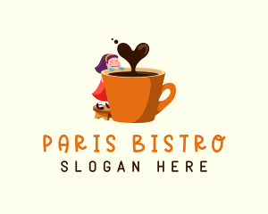 Cute Girl Cafe Drink logo design