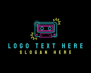Party - Neon Music Cassette logo design