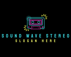 Stereo - Neon Music Cassette logo design